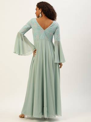 Ethnovog Ready To Wear Multicolored Bell Sleeves Embroidered Gown 2