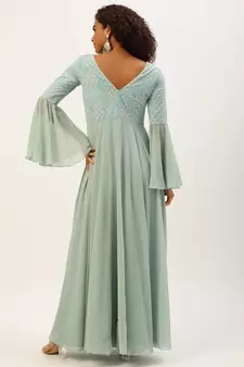 Ethnovog Ready To Wear Multicolored Bell Sleeves Embroidered Gown