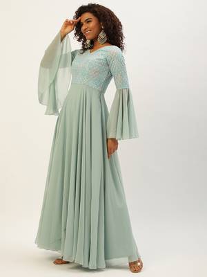 Ethnovog Ready To Wear Multicolored Bell Sleeves Embroidered Gown 3