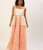 Ethnovog Ready To Wear Off White N Peach Foil Printed Gown