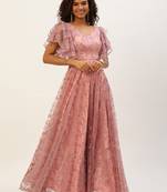 Ethnovog Ready To Wear Pink Foil Printed Net Gown