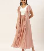 Ethnovog Ready To Wear Pink N White Chinon Ruffles Gown
