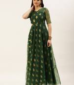 Ethnovog Ready To Wear Green Organza Foil Printed Gown