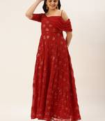Ethnovog Ready To Wear Red Georgette Embroidered One Shoulder Style Gown