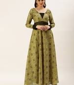 Ethnovog Ready To Wear Green Printed Art Silk Cotton Gown