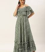 Ethnovog Ready To Wear Cream Georgette Digital Printed Gown