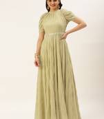 Ethnovog Ready To Wear Beige Georgette Foil Printed Gown