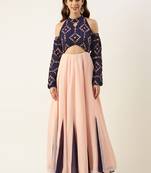 Ethnovog Ready To Wear Royal Blue N Peach Georgette Embroidered Gown