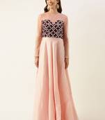 Ethnovog Ready To Wear Peach N Dark Wine Muslin Sequins Embroidered Gown