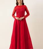 Ethnovog Ready To Wear Maroon N Dark Red Georgette Sequins Embroidered Gown