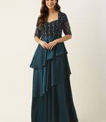 Ethnovog Ready To Wear Teal Green Georgette Sequins Embroidered Gown