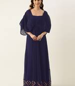 Ethnovog Ready To Wear Blue Embroidered Gerogette Gown
