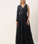 Ethnovog Ready To Wear Grey Georgette Embroidered Gown
