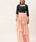 Ethnovog Ready To Wear Dark Grey Georgette N Peach Pleated Gown