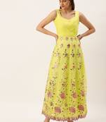 Ethnovog Ready To Wear Yellow Organza Embroidered Gown