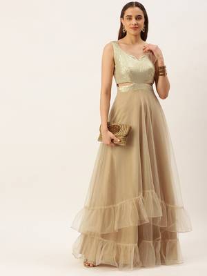Ethnovog Ready To Wear Silver Sequins Embroidered N Light Beige Net Gown 1