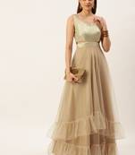 Ethnovog Ready To Wear Silver Sequins Embroidered N Light Beige Net Gown
