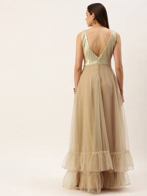 Ethnovog Ready To Wear Silver Sequins Embroidered N Light Beige Net Gown 2