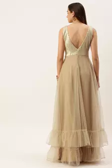 Ethnovog Ready To Wear Silver Sequins Embroidered N Light Beige Net Gown