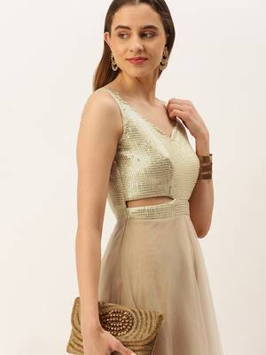 Ethnovog Ready To Wear Silver Sequins Embroidered N Light Beige Net Gown 4