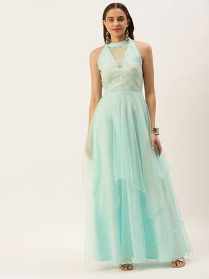 Ethnovog Ready To Wear Light Sea Green Net Embroidered Gown 1