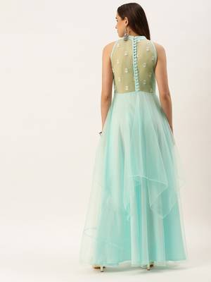 Ethnovog Ready To Wear Light Sea Green Net Embroidered Gown 2