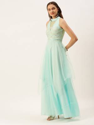 Ethnovog Ready To Wear Light Sea Green Net Embroidered Gown 3