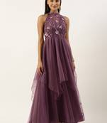 Ethnovog Ready To Wear Purple Net Sequins Embroidered Gown