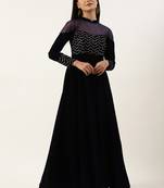 Ethnovog Ready To Wear Blue Velvet Embroidered Gown