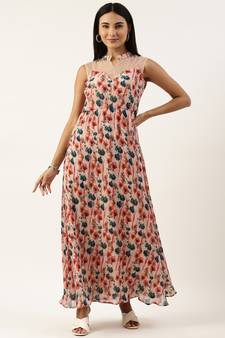 Ethnovog Ready To Wear Multicolored Georgette Pleated Gown