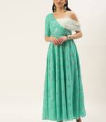 Ethnovog Ready To Wear Green Georgette Embroidered One Shoulder Gown