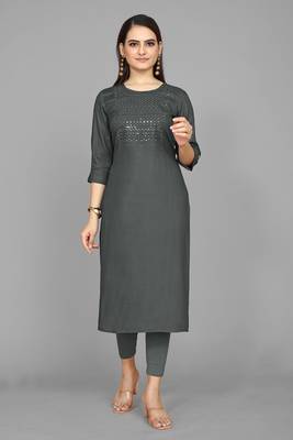 Kasee Dark Grey Fancy Straight A-line Soldi Kurti WIth Embroidery Work 1