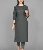 Kasee Dark Grey Fancy Straight A-line Soldi Kurti WIth Embroidery Work