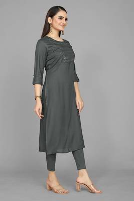 Kasee Dark Grey Fancy Straight A-line Soldi Kurti WIth Embroidery Work 2