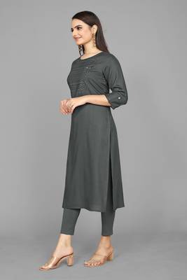 Kasee Dark Grey Fancy Straight A-line Soldi Kurti WIth Embroidery Work 3