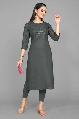 Kasee Dark Grey Fancy Straight A-line Soldi Kurti WIth Embroidery Work 4