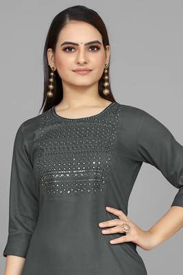 Kasee Dark Grey Fancy Straight A-line Soldi Kurti WIth Embroidery Work 5