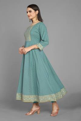 Kasee Sky Blue Fancy Straight Anarkali Kurti WIth Print & Embroidery Work 3