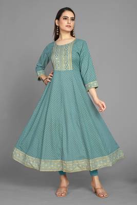 Kasee Sky Blue Fancy Straight Anarkali Kurti WIth Print & Embroidery Work 4