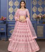 Catching Light Pink Thread Embroidered with Zarkan Georgette Semi Stitched Lehenga choli for women