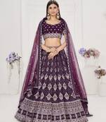 Fetching Wine Thread Embroidered with Zarkan Georgette Semi Stitched Party wear Lehenga choli