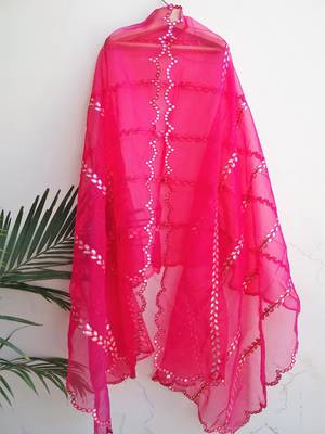 Organza pink women duppatta with full gota patti work 2