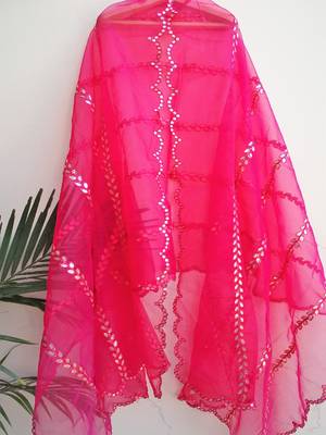 Organza pink women duppatta with full gota patti work 3