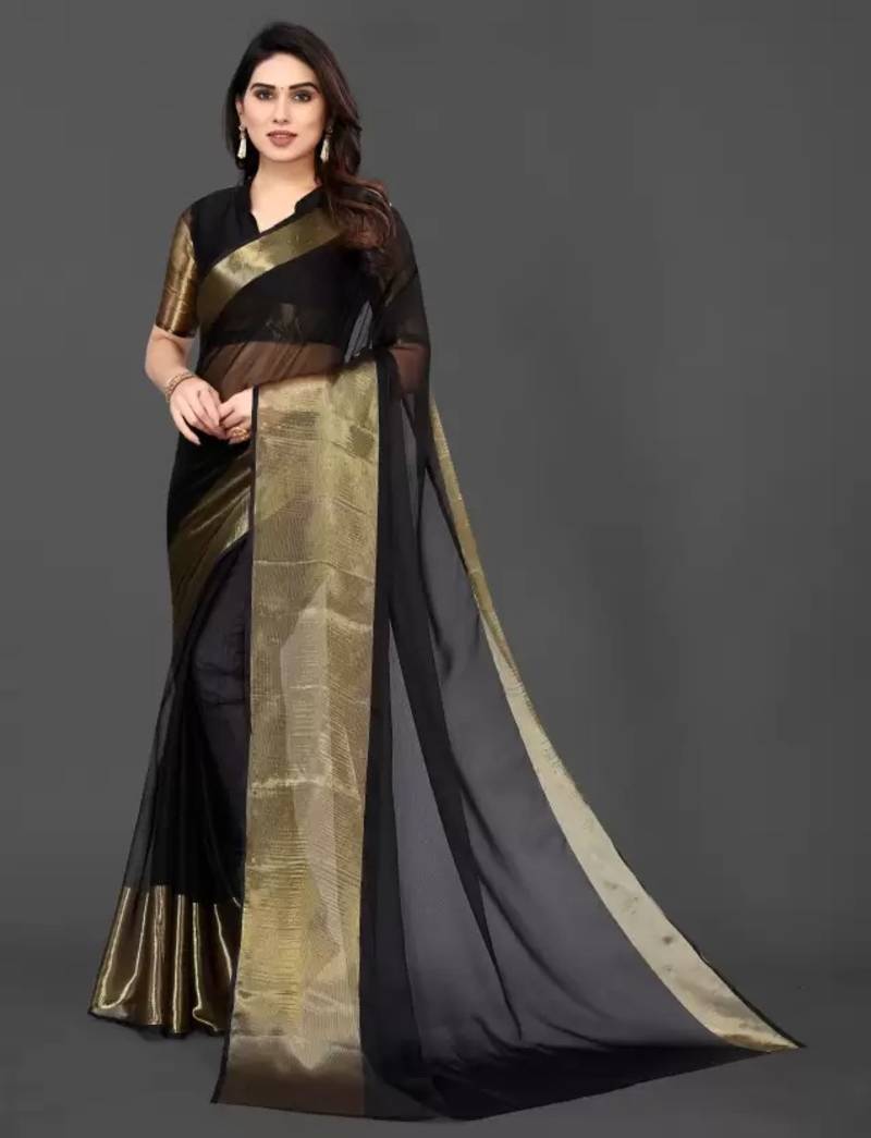 BLACK CHIFFON SAREE WITH BLOUSE