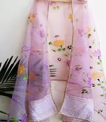 Womens Organza hand painted Light Pink dupatta with gota & sequins work