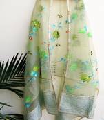 Organza hand painted Light green women duppatta with gota & sequins work