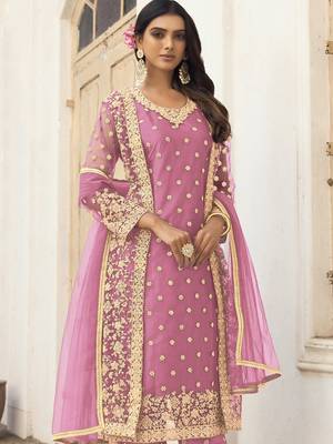 Pink embroidered net salwar 2