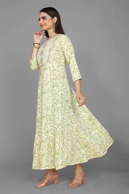 Kasee Creamy Off White Fancy Straight Anarkali Kurti WIth Flower Print & Embroidery Work 3