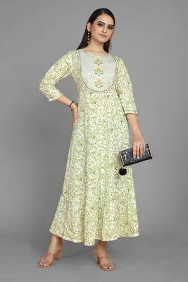 Kasee Creamy Off White Fancy Straight Anarkali Kurti WIth Flower Print & Embroidery Work 4