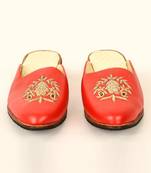 Red Embroidered Mules